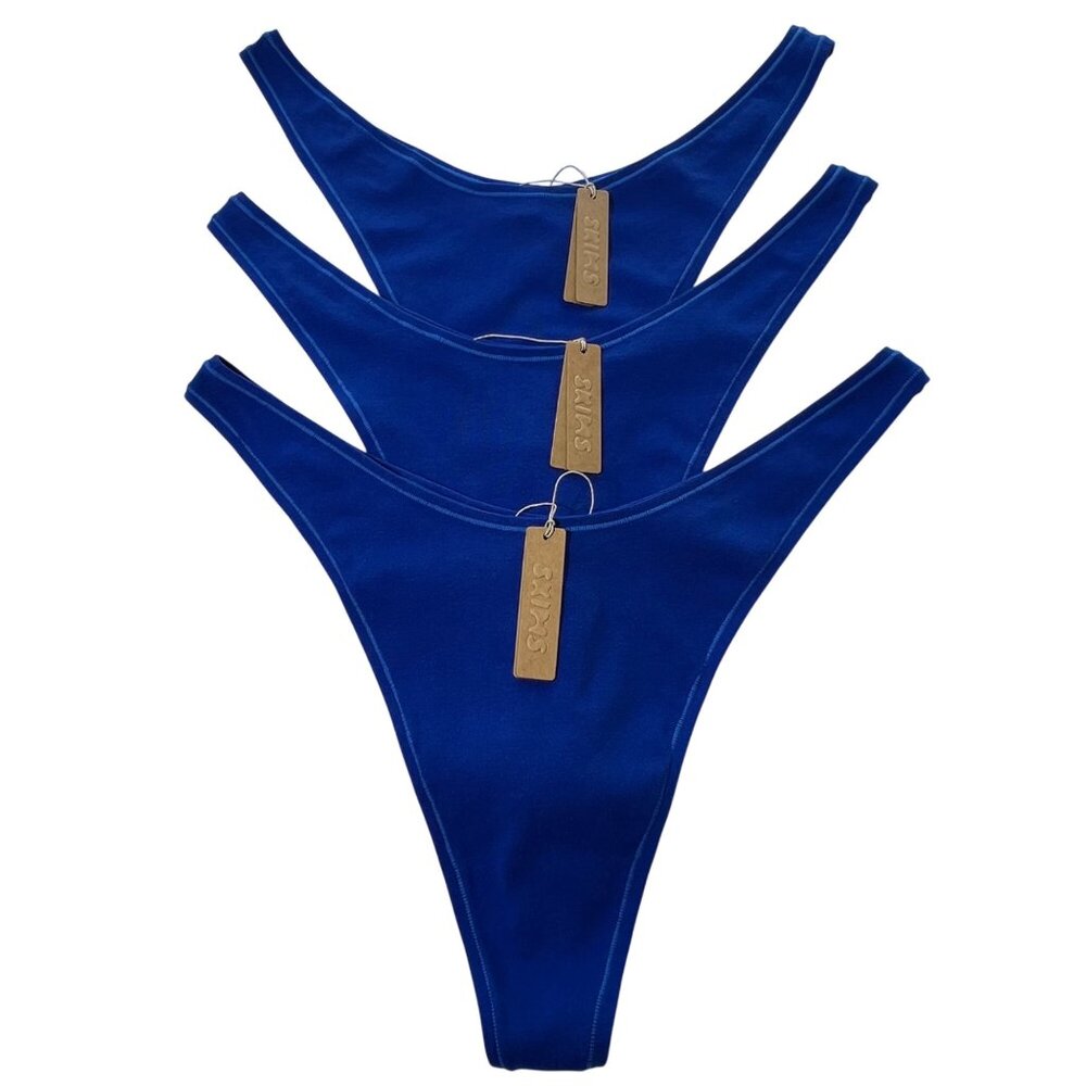 SKIMS Cotton Jersey Micro‎ Dipped Thong Lot of 3 Cobalt 4X